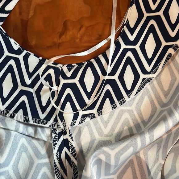 LN Mario Serrani blue/white sleeveless geometric sheath dress SZ 12 - Picture 6 of 9